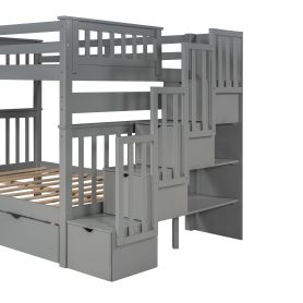 Full Over Full Bunk Beds With Shelves And 6 Storage Drawers