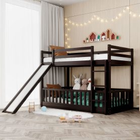 Wooden Twin Over Twin Bunk Bed With Slide And Ladder