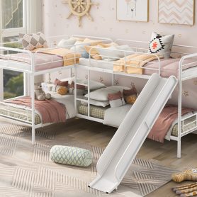 Twin Size L-Shaped Bunk Bed With Slide And Ladder 16 Twin Size L-Shaped Bunk Bed With Slide And Ladder