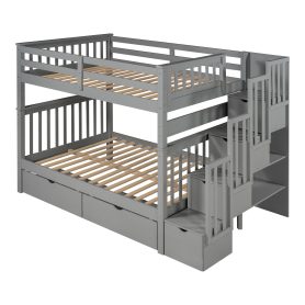Full Over Full Bunk Beds With Shelves And 6 Storage Drawers