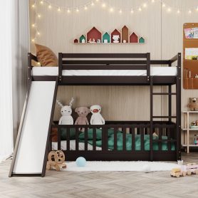 Wooden Twin Over Twin Bunk Bed With Slide And Ladder