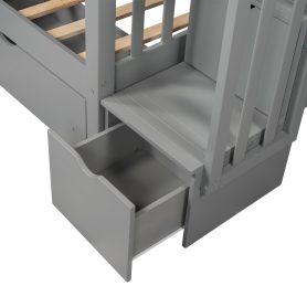 Full Over Full Bunk Beds With Shelves And 6 Storage Drawers