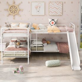 Twin Size L-Shaped Bunk Bed With Slide And Ladder