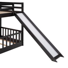 Wooden Twin Over Twin Bunk Bed With Slide And Ladder