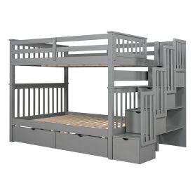 Full Over Full Bunk Beds With Shelves And 6 Storage Drawers