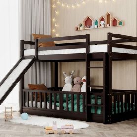 Wooden Twin Over Twin Bunk Bed With Slide And Ladder