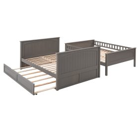 Full Over Full Bunk Bed With Twin Size Trundle, Pine Wood