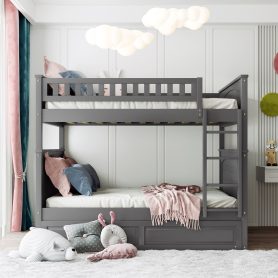 Full Over Full Bunk Bed With Twin Size Trundle, Pine Wood