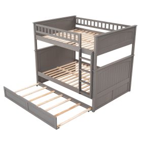 Full Over Full Bunk Bed With Twin Size Trundle, Pine Wood