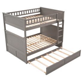 Full Over Full Bunk Bed With Twin Size Trundle, Pine Wood