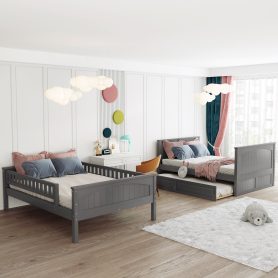 Full Over Full Bunk Bed With Twin Size Trundle, Pine Wood