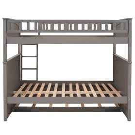 Full Over Full Bunk Bed With Twin Size Trundle, Pine Wood
