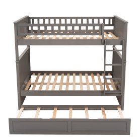 Full Over Full Bunk Bed With Twin Size Trundle, Pine Wood