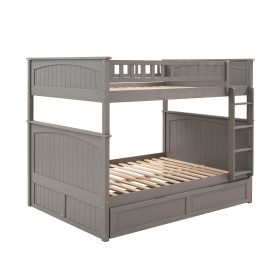 Full Over Full Bunk Bed With Twin Size Trundle, Pine Wood