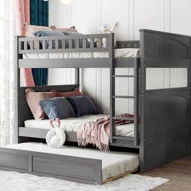 Full Over Full Bunk Bed With Twin Size Trundle, Pine Wood