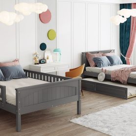 Full Over Full Bunk Bed With Twin Size Trundle, Pine Wood