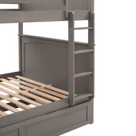 Full Over Full Bunk Bed With Twin Size Trundle, Pine Wood
