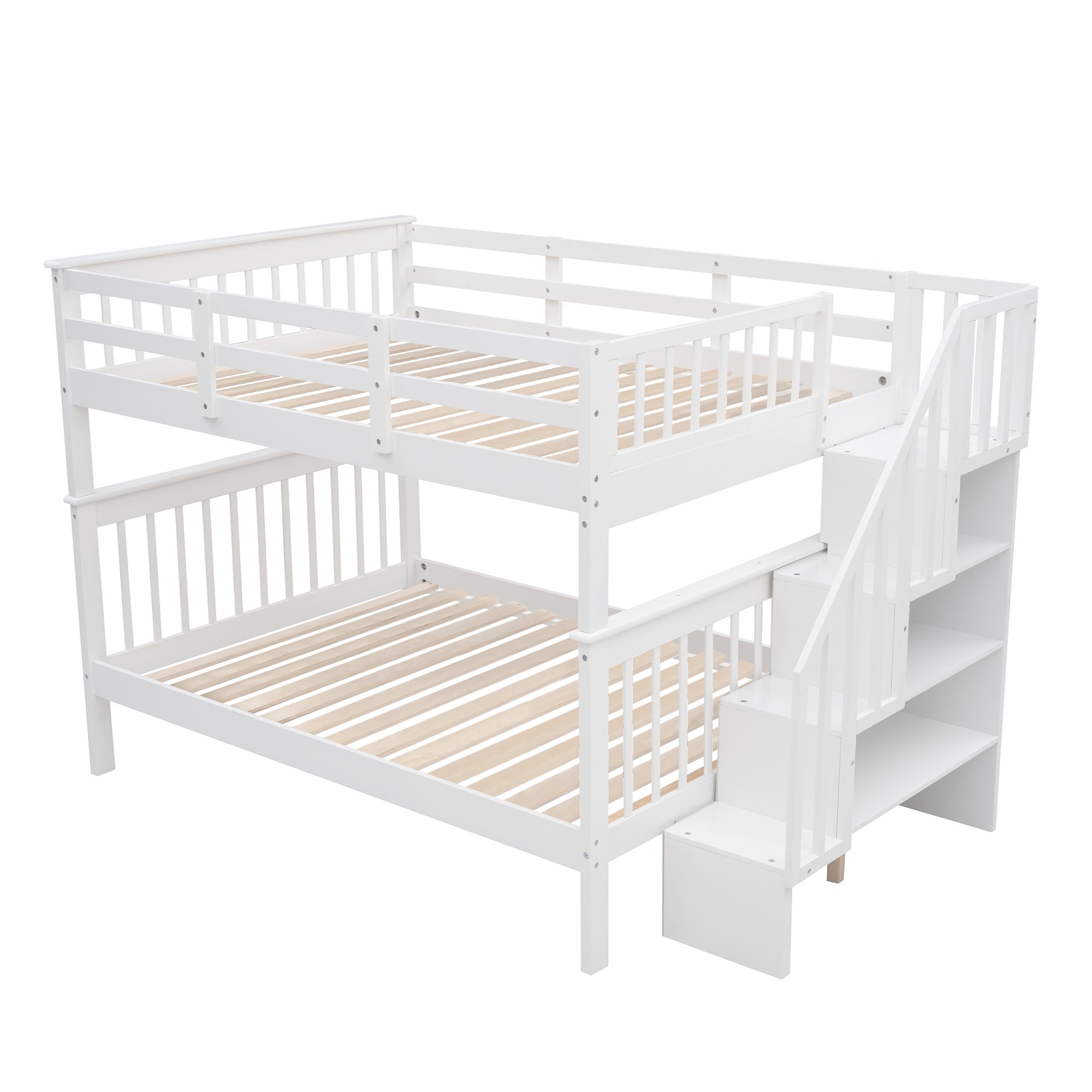 Full-Over-Full Bunk Bed with Staircase and Guard Rail 8 Stairway Full-over-full Bunk Bed With Storage And Guard Rail