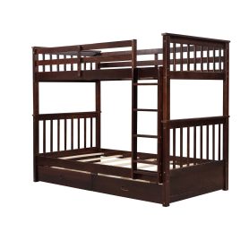Twin Over Twin Bunk Bed with Ladders and Two Storage Drawers 25 Twin Over Twin Bunk Bed with Ladders and Two Storage Drawers