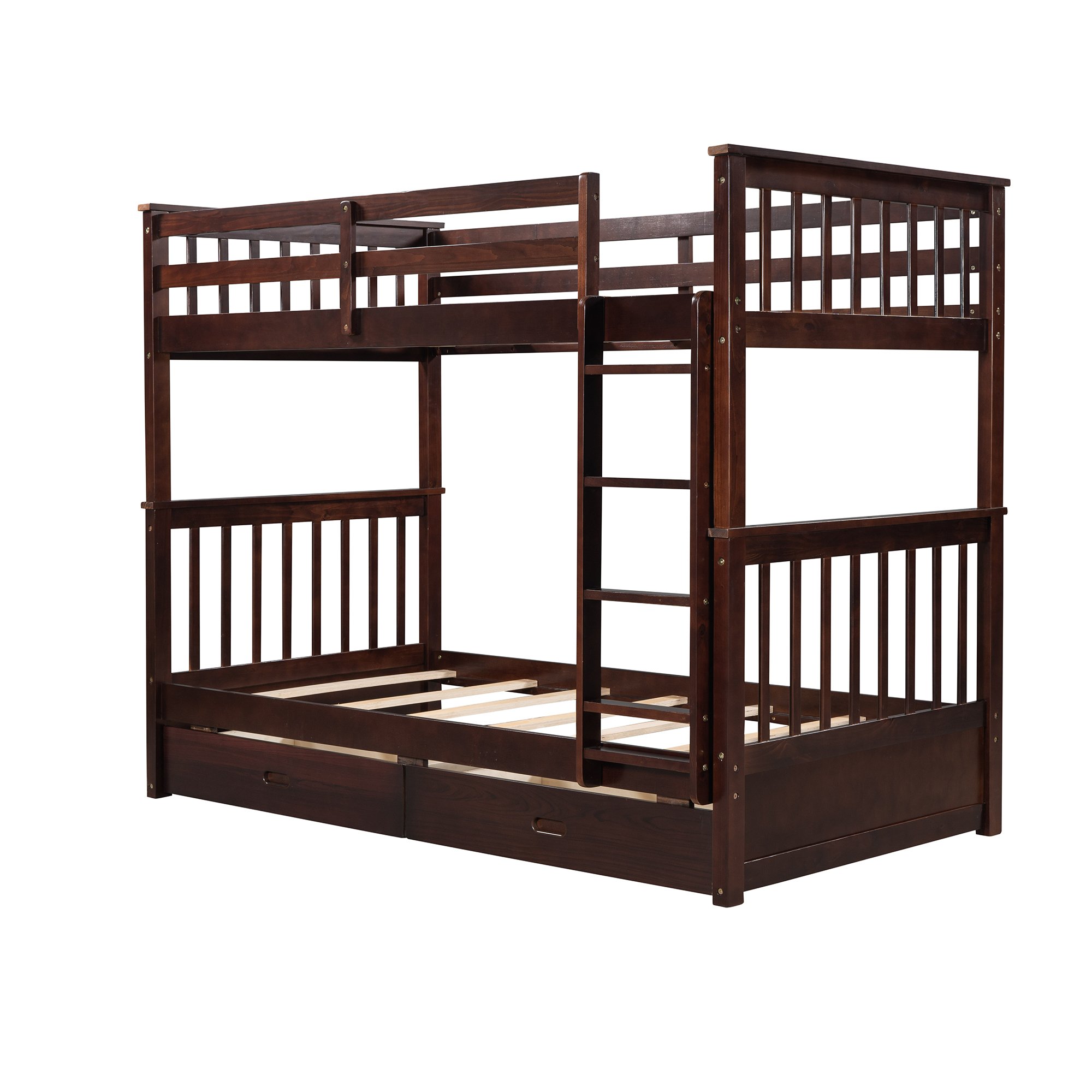 Twin Over Twin Bunk Bed with Ladders and Two Storage Drawers 9 Twin Over Twin Bunk Bed with Ladders and Two Storage Drawers