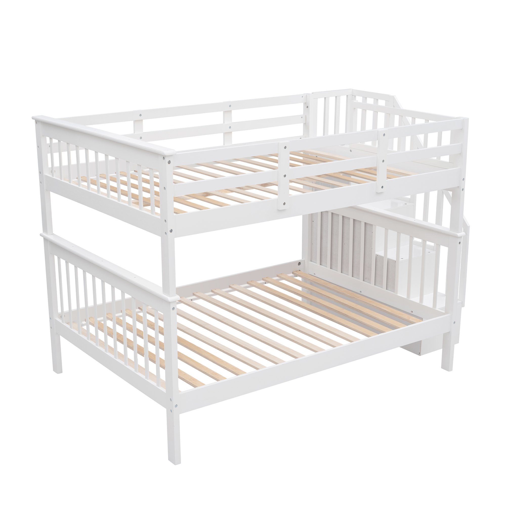 Full-Over-Full Bunk Bed with Staircase and Guard Rail 7 Stairway Full-over-full Bunk Bed With Storage And Guard Rail