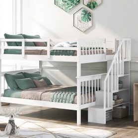 Full-Over-Full Bunk Bed with Staircase and Guard Rail 19 Stairway Full-over-full Bunk Bed With Storage And Guard Rail