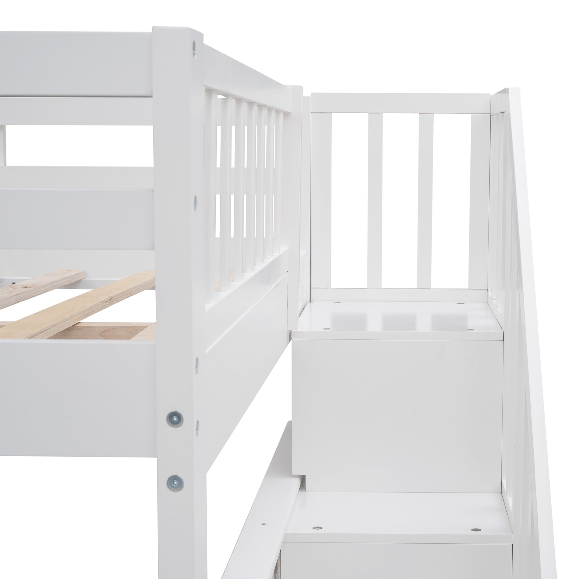 Full-Over-Full Bunk Bed with Staircase and Guard Rail 13 Stairway Full-over-full Bunk Bed With Storage And Guard Rail
