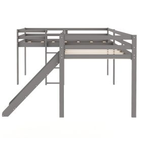 L-Shaped Twin Size Loft Bed with Ladder and Slide
