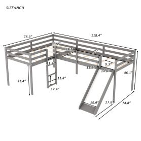 L-Shaped Twin Size Loft Bed with Ladder and Slide