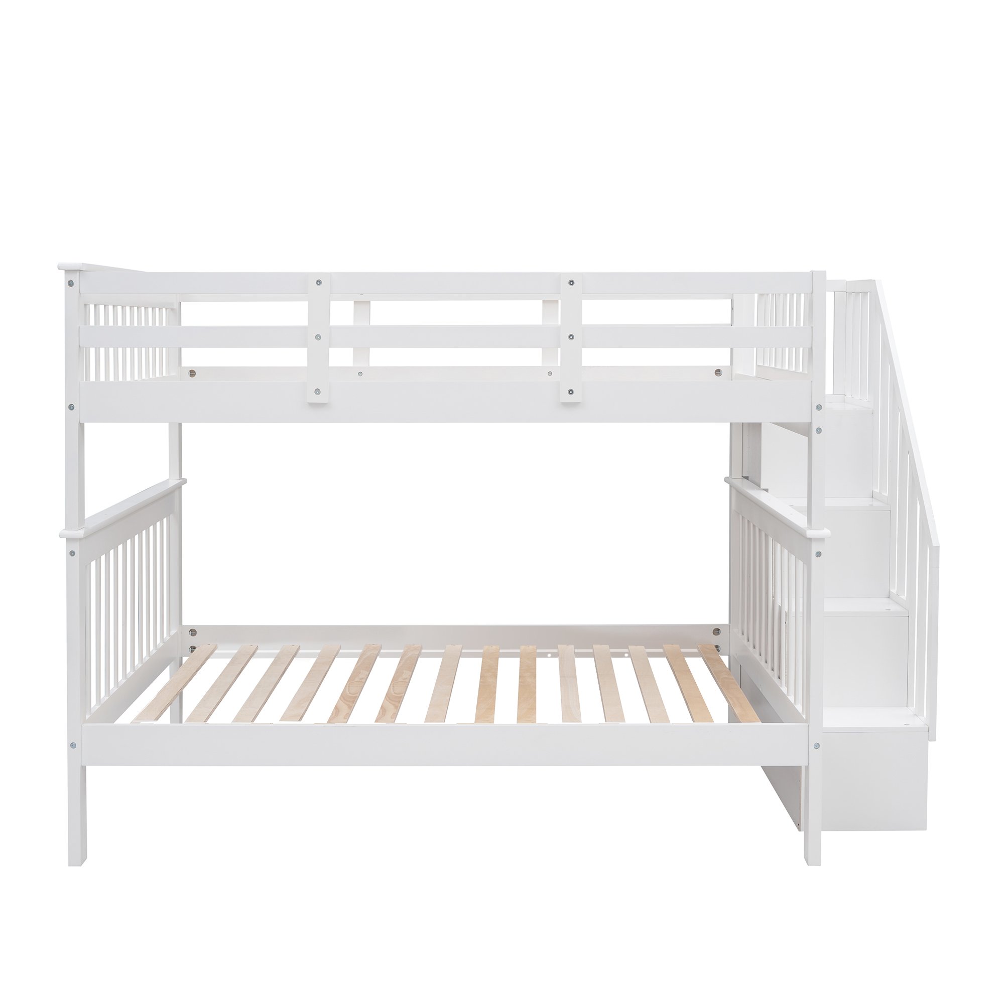 Full-Over-Full Bunk Bed with Staircase and Guard Rail 6 Stairway Full-over-full Bunk Bed With Storage And Guard Rail