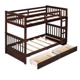 Twin Over Twin Bunk Bed with Ladders and Two Storage Drawers 22 Twin Over Twin Bunk Bed with Ladders and Two Storage Drawers