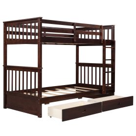Twin Over Twin Bunk Bed with Ladders and Two Storage Drawers 27 Twin Over Twin Bunk Bed with Ladders and Two Storage Drawers