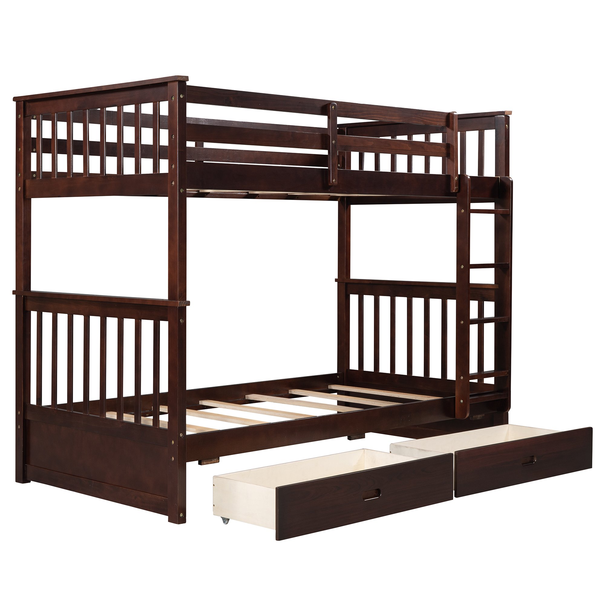 Twin Over Twin Bunk Bed with Ladders and Two Storage Drawers 11 Twin Over Twin Bunk Bed with Ladders and Two Storage Drawers