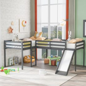 L-Shaped Twin Size Loft Bed with Ladder and Slide