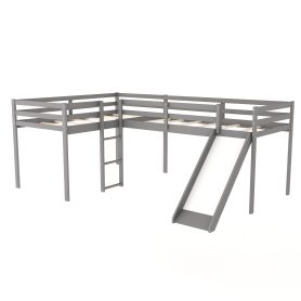 L-Shaped Twin Size Loft Bed with Ladder and Slide