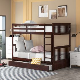 Twin Over Twin Bunk Bed with Ladders and Two Storage Drawers