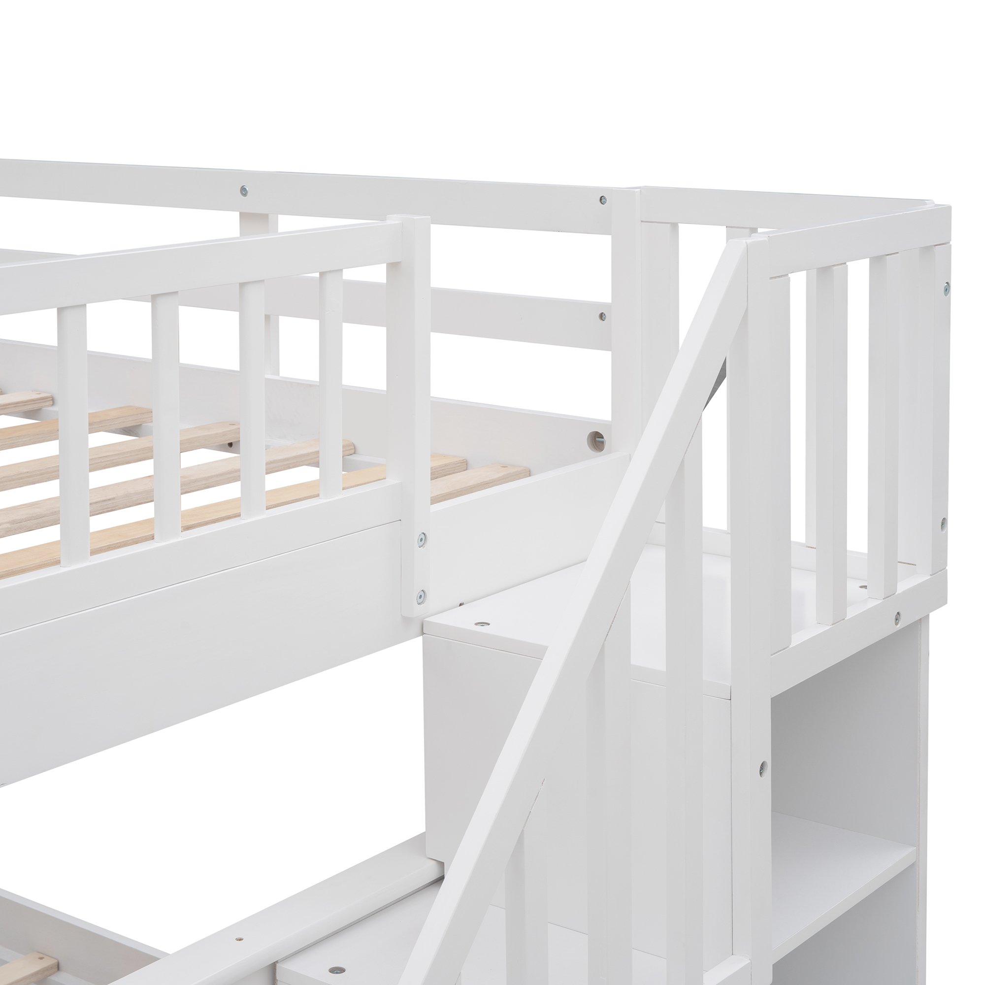 Full-Over-Full Bunk Bed with Staircase and Guard Rail 14 Stairway Full-over-full Bunk Bed With Storage And Guard Rail