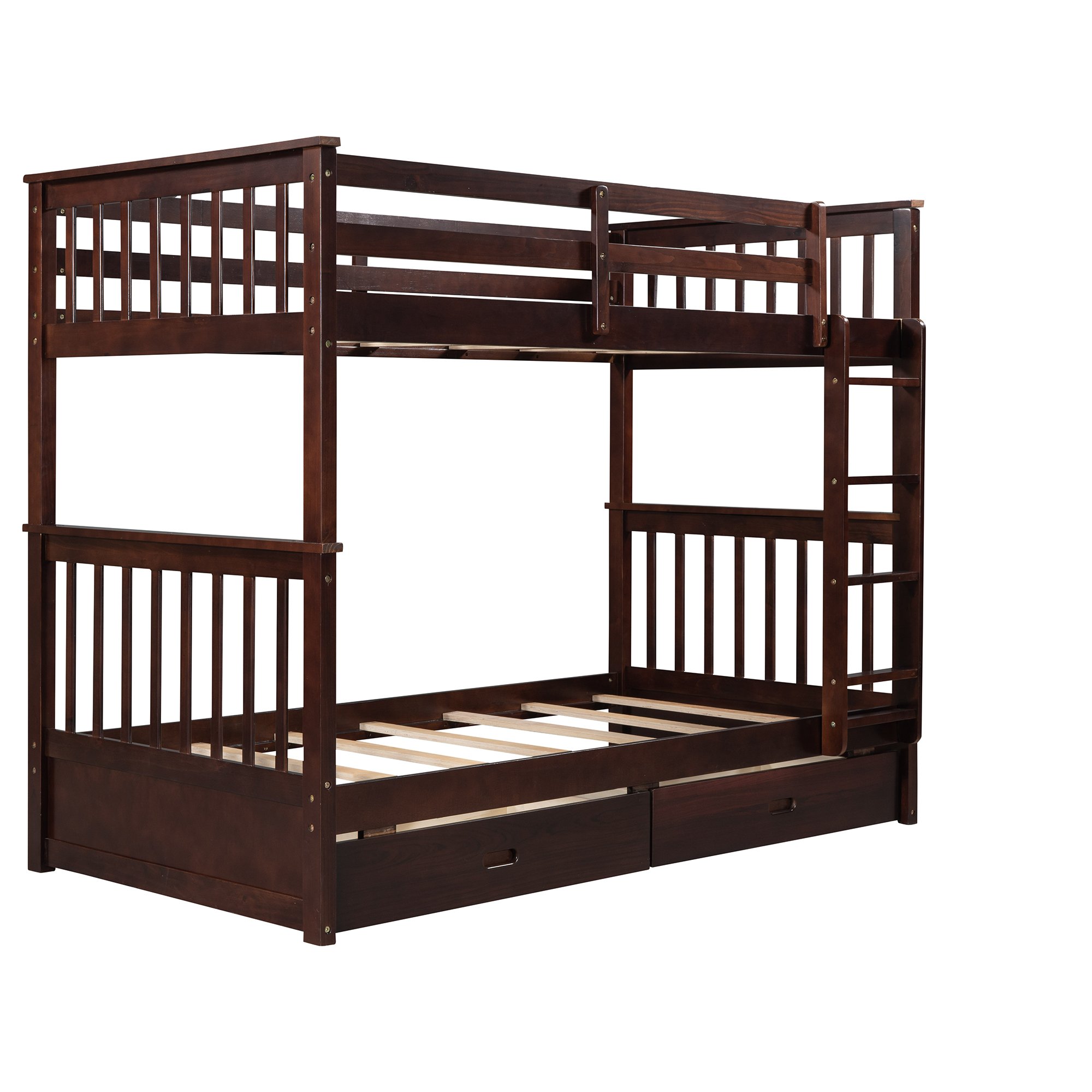 Twin Over Twin Bunk Bed with Ladders and Two Storage Drawers 14 Twin Over Twin Bunk Bed with Ladders and Two Storage Drawers
