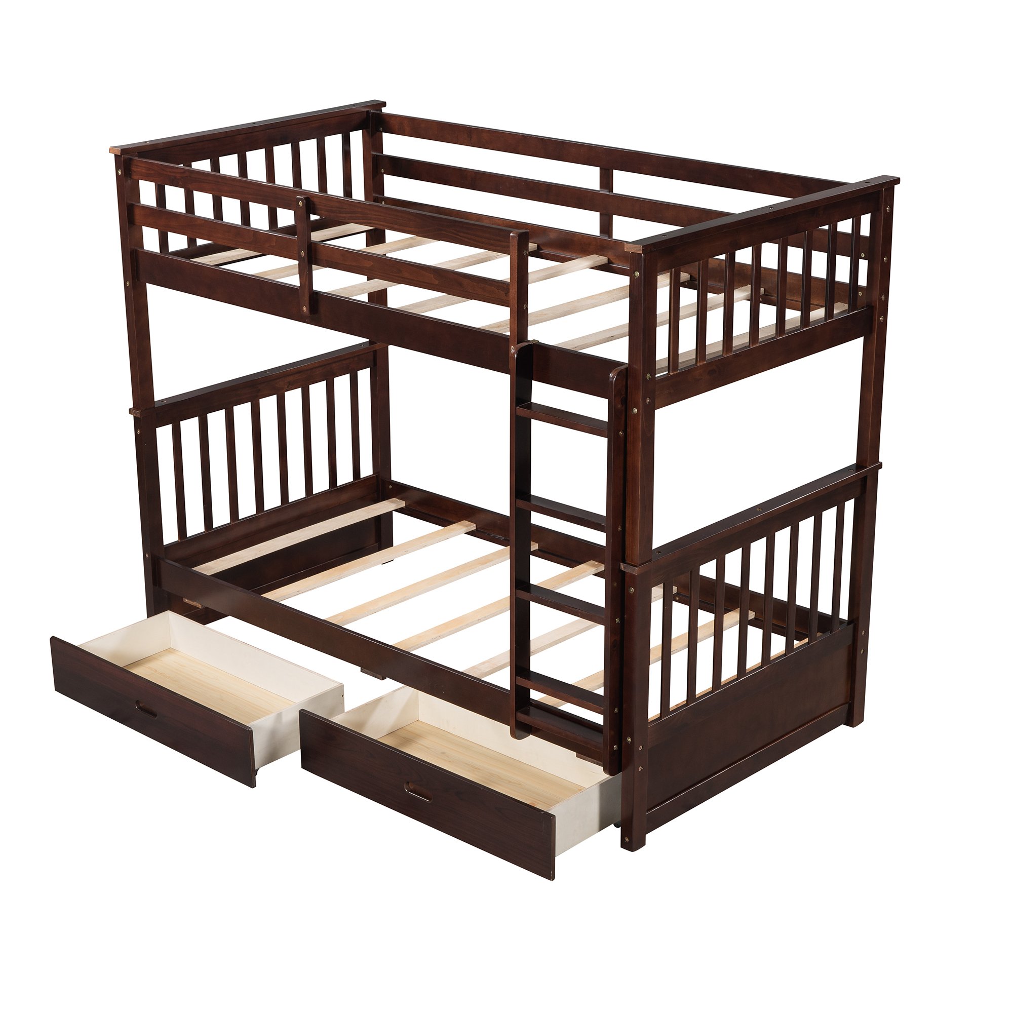 Twin Over Twin Bunk Bed with Ladders and Two Storage Drawers 8 Twin Over Twin Bunk Bed with Ladders and Two Storage Drawers