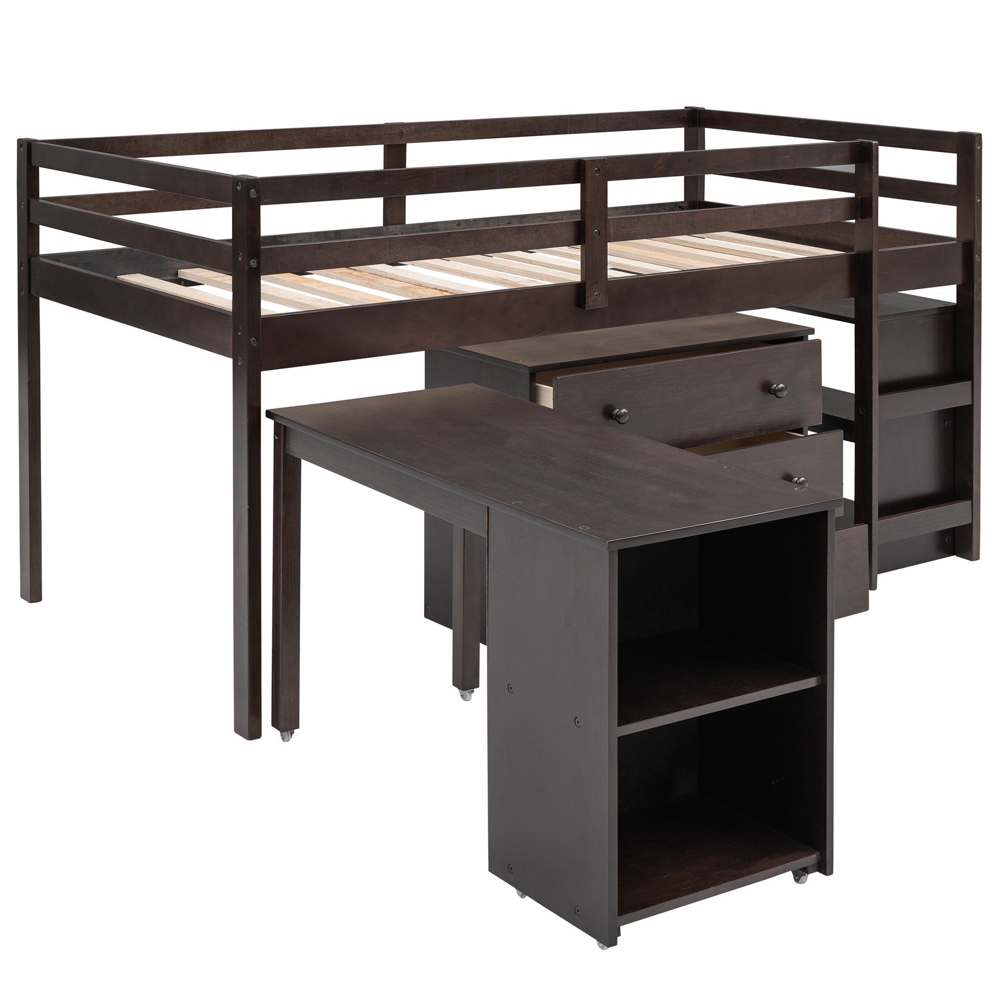 Study Low Twin Loft Bed With Cabinet And Rolling Portable Desk 8 Study Low Twin Loft Bed With Cabinet And Rolling Portable Desk