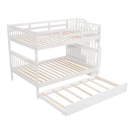 Stairway Full-Over-Full Bunk Bed with Twin size Trundle, Storage and Guard Rail
