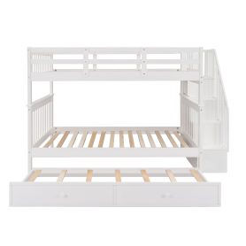 Stairway Full-Over-Full Bunk Bed with Twin size Trundle, Storage and Guard Rail