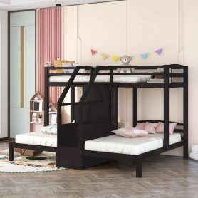 Twin over Twin & Twin Bunk Bed with Built-in Staircase and Little Drawer