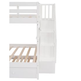 Stairway Full-Over-Full Bunk Bed with Twin size Trundle, Storage and Guard Rail