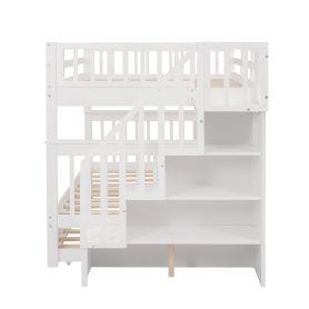 Stairway Full-Over-Full Bunk Bed with Twin size Trundle, Storage and Guard Rail