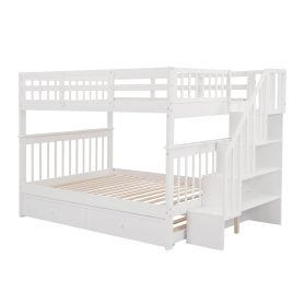 Stairway Full-Over-Full Bunk Bed with Twin size Trundle, Storage and Guard Rail