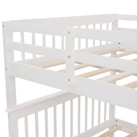 Stairway Full-Over-Full Bunk Bed with Twin size Trundle, Storage and Guard Rail