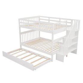 Stairway Full-Over-Full Bunk Bed with Twin size Trundle, Storage and Guard Rail
