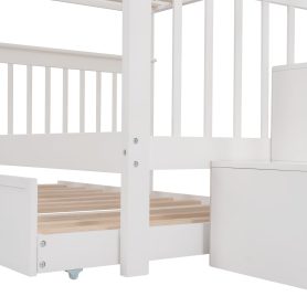 Stairway Full-Over-Full Bunk Bed with Twin size Trundle, Storage and Guard Rail