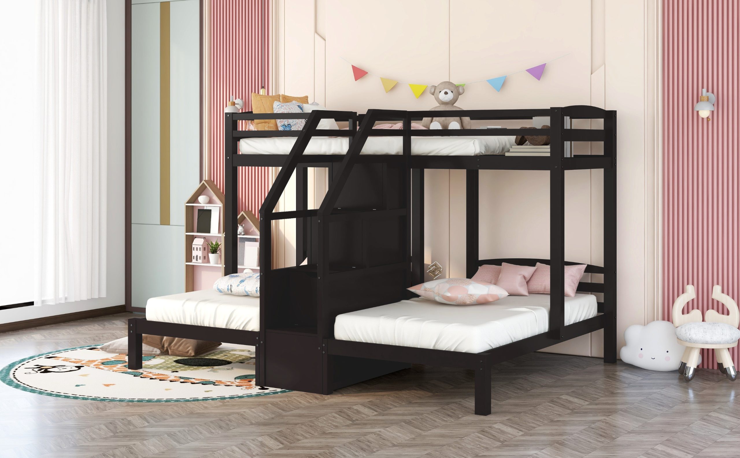Twin over Twin & Twin Bunk Bed with Built-in Staircase and Little Drawer 8 Twin over Twin & Twin Bunk Bed with Built-in Staircase and Little Drawer
